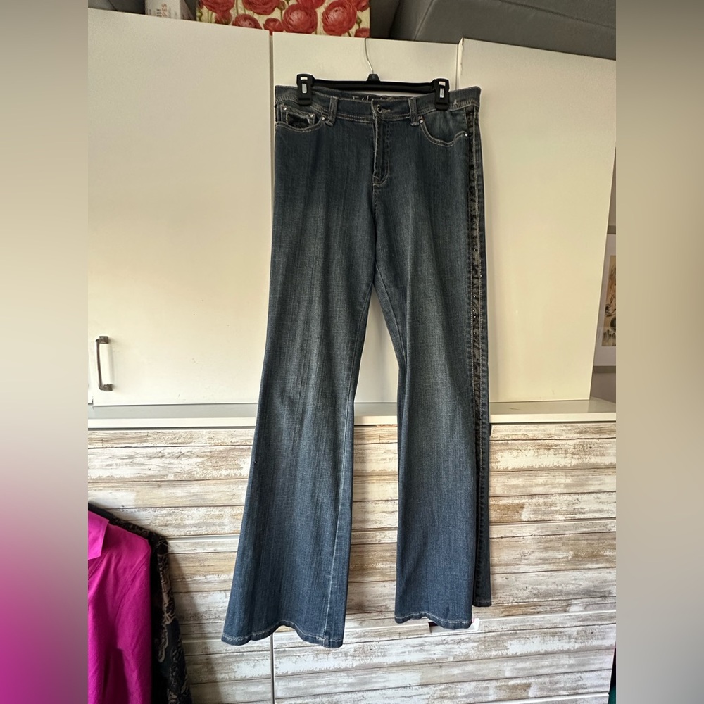 👖 Ethyl Women’s Size 10 Flare Jeans Lace Side Trim Stretch Denim Y2K